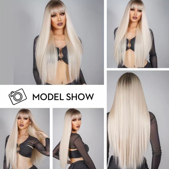 Human hair blend platinum blonde wig main image 7